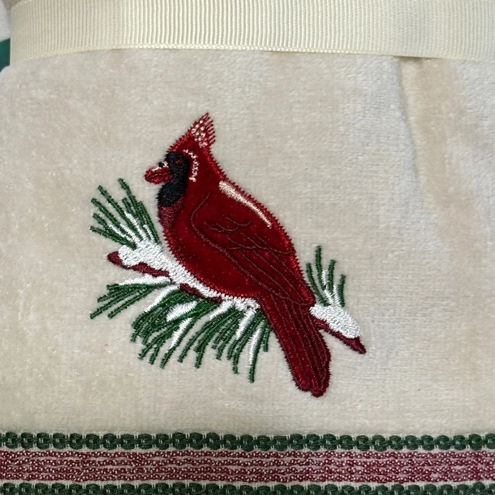 St. Nicholas Square Cream and Red Hand Towels - Cardinal Design